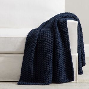 Pottery Barn Navy Chunky Knit Throw